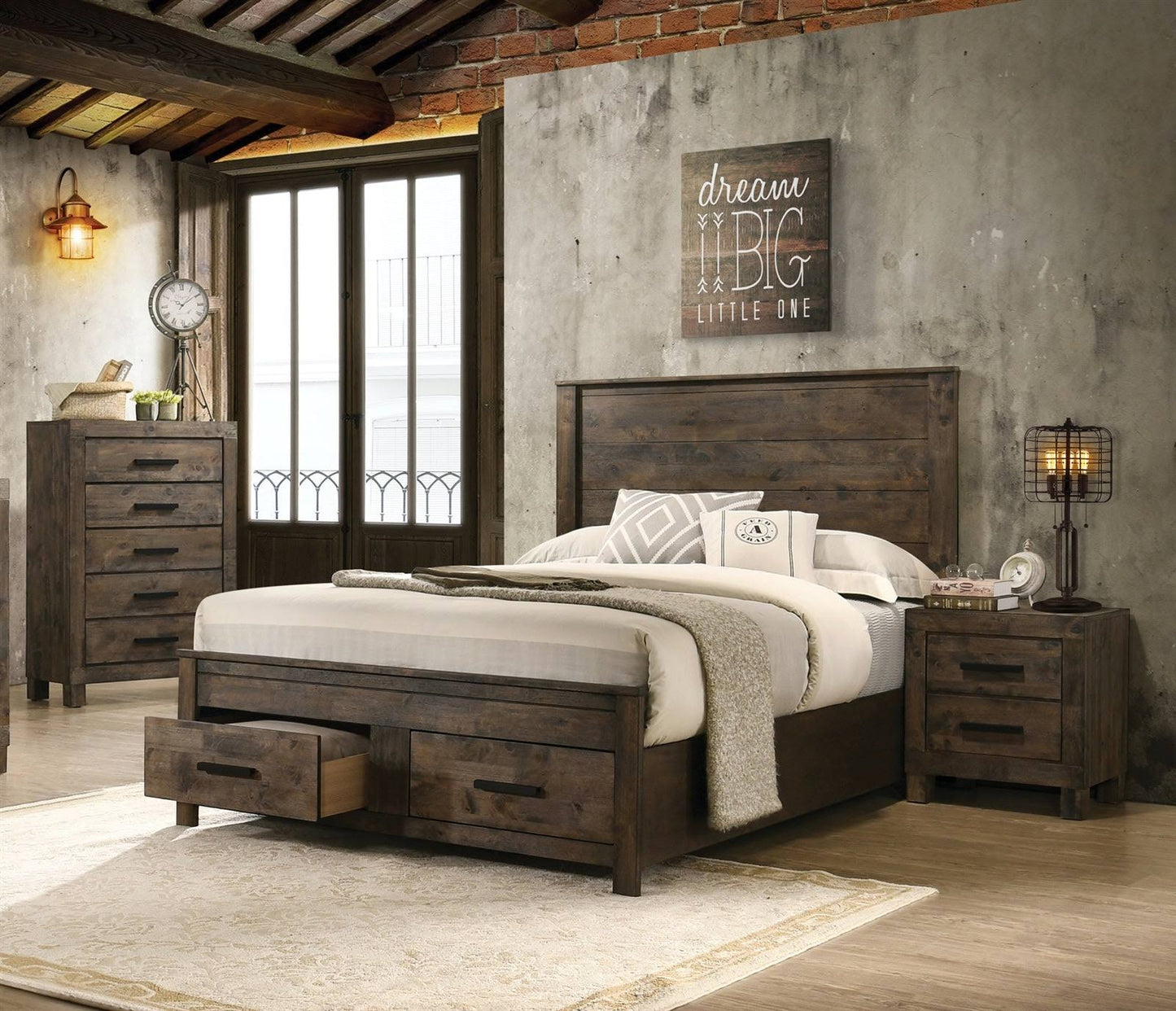 Woodmont California King Storage Bed Rustic Golden Brown