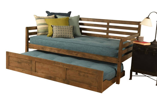 Boho Daybed W/ Trundle & Linen Stone Mattresses | Rustic Walnut