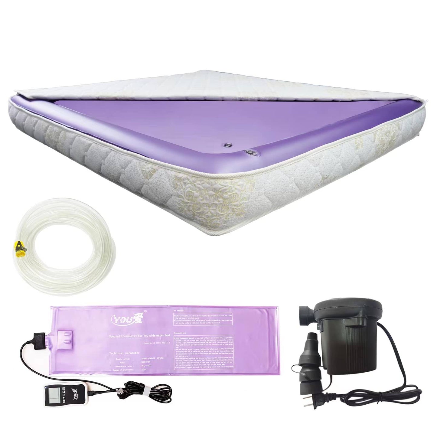 Waterbed Free Flow Full Wave Mattress - Softside Water Bed Mattress Heater Thermostat Waterbed Set Easy To Use Suitable For Home (Queen Free Flow