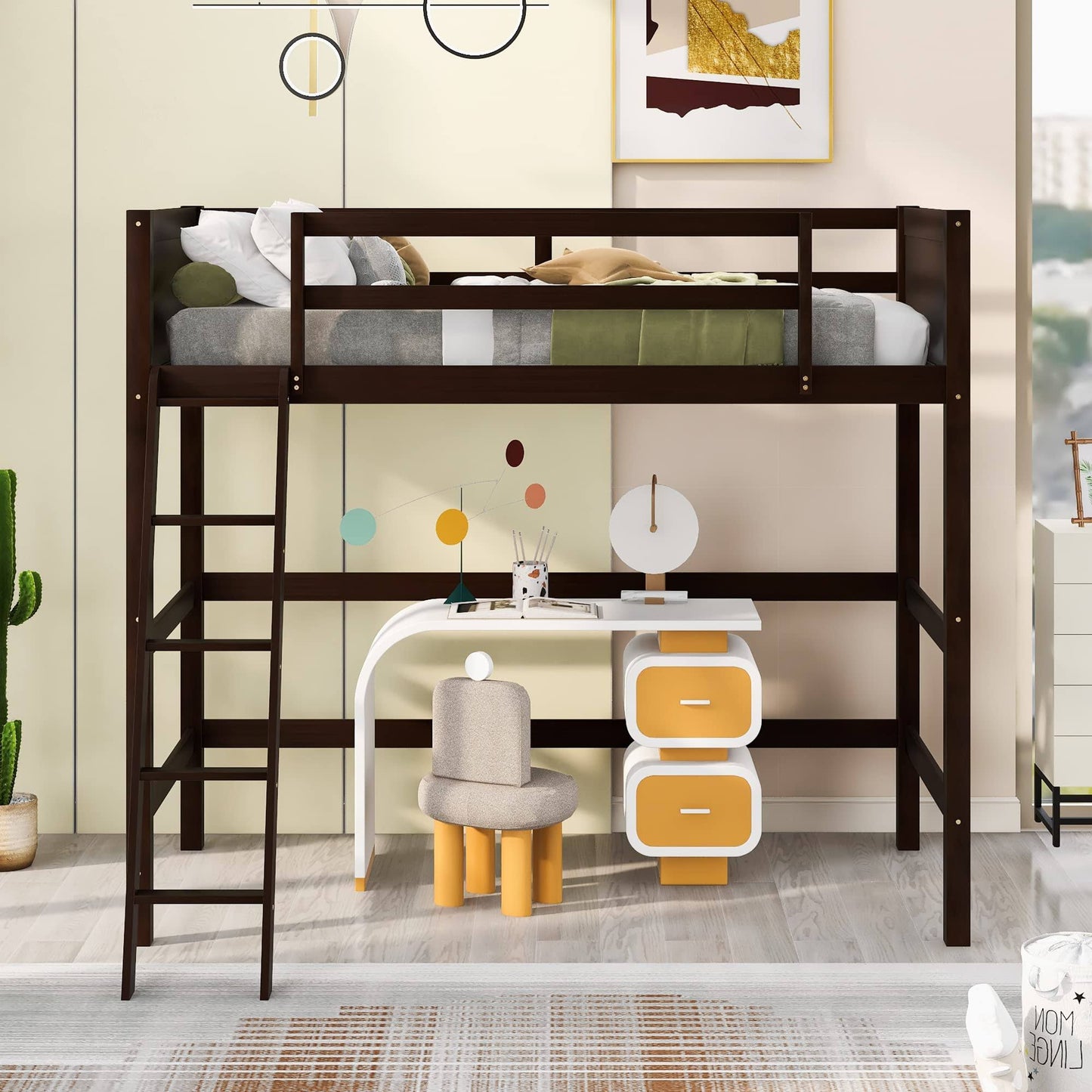 Twin Size Solid Wood Loft Bed With Ladder&Safety Guardrail,Space-Saving Design&Built In Solid Slat Support For Boys/Girls/Teens Bedroom,No